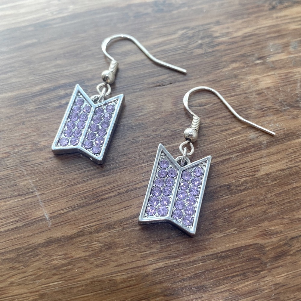Purple gemmed hanging earrings